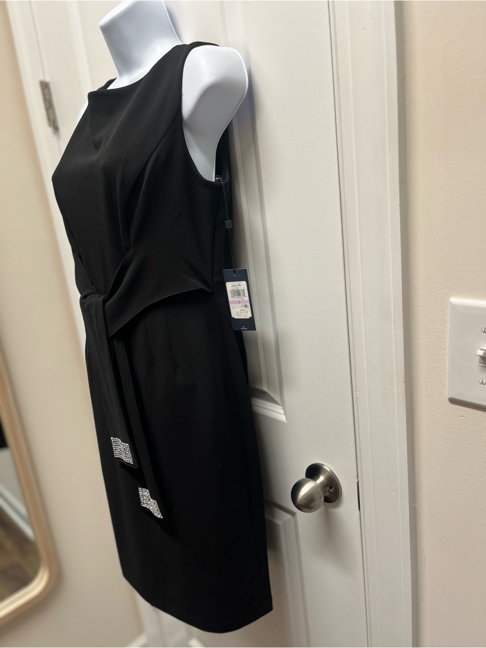 Tommy Hilfiger Black Rhinestone Tie Waist Sheath Dress Size 6 - Picture 4 of 12
